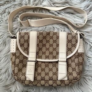 GUCCI Monogram Double Buckle Flap Messenger Bag